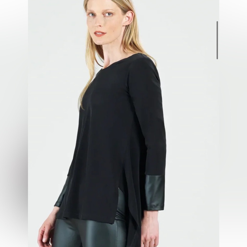 Clara Sun Woo- Parachute Hem Liquid Leather Cuff Tunic in Black L NWT